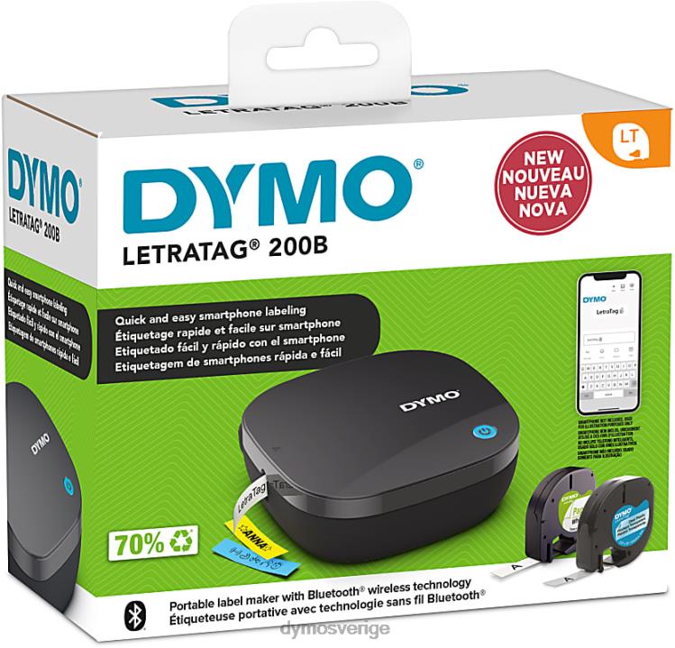 DYMO letratag 200b bluetooth etikettmaskin skrivarpaket med 2 band B4VJ9 Etikettskrivare